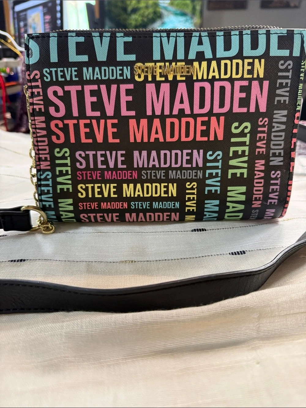 Steve Madden Black Crossbody with Multicolor Logo Print NWOT